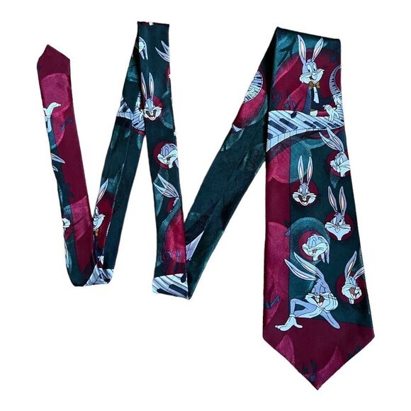 Vintage Looney Tunes Bugs Bunny Piano Music Tie Men’s Classic Workwear - Picture 2 of 6